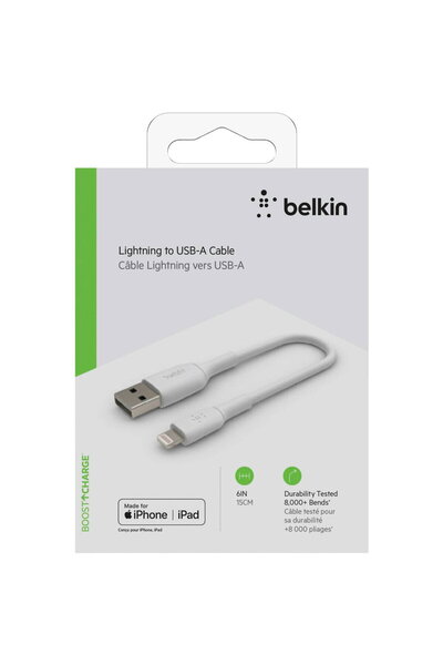 Belkin Cablu Date Lightning Cable 15cm, PVC, white, mfi cert.