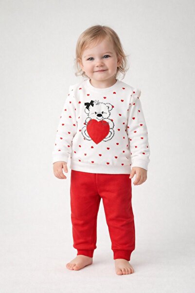 dinamik çocuk Baby Girl Heart Bear Printed 2-Piece Set Top and Bottom – Long ...