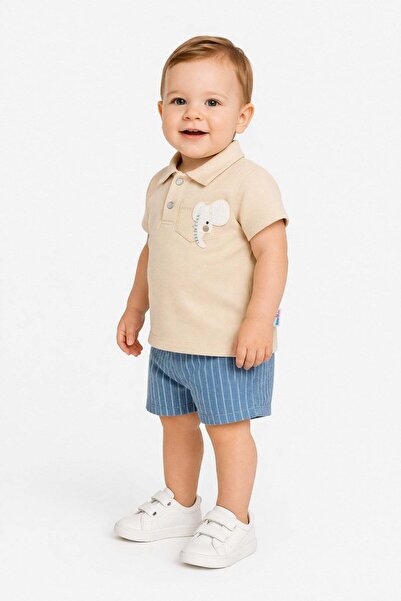 Baby Boy Polo Neck Elephant Embroidered 2pcs Set Summer Fabric with Shorts 6-24 Months