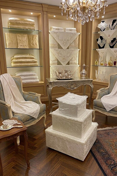 Çt Çeyizci Tekstil Σετ βελούδινης προίκας 3 τεμαχίων, νυφική τσάντα 3 τεμαχίω...