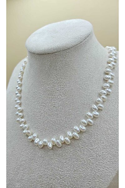 İNCİORA JEWELRY GERÇEK DOĞAL ARPA İNCİ 5-6 MM zikzak kesim Kolye