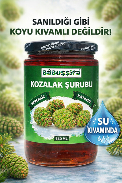 Babuşşifa Şekersiz Saf Çam Kozalak Şurubu Ev Yapımı Katkısız 660ml 660cc