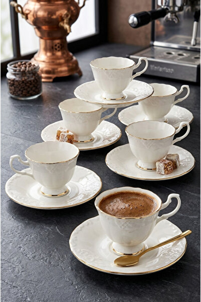 Rossel Premium Yaldızlı Bone Porselen Kahve Takımı Ros-100