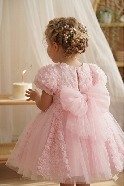 ALYRA Rochie de prințesă 3D cu trandafiri pentru fetițe, din tul, cu spatele ...