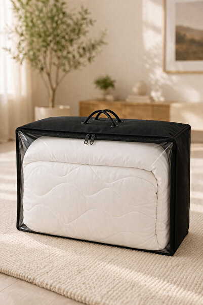 HİG HOME Διαφανής θήκη για παπλώματα 42x53x20 cm – Συμβατή με κουβέρτες, με φ...