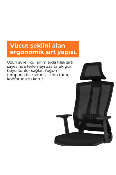 Sempre Eden Fileli Çalışma Koltuğu, Bel Destekli, Hareketli Kollu,Ofis Sandal...