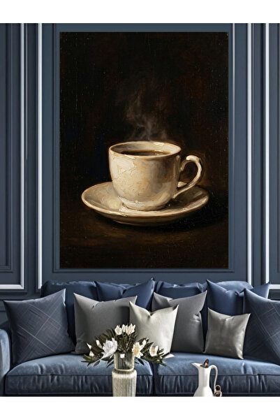 Artmeg Hot Coffee Decorative Canvas on Black Background - Mdf Wood Table