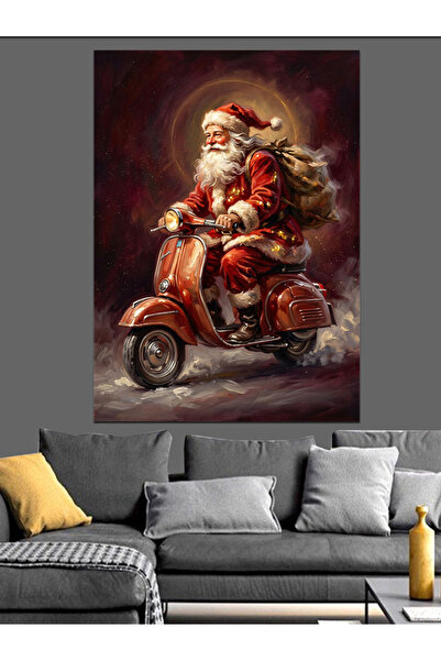 Artmeg Moș Crăciun vesel călărind cu motocicleta, pânză decorativă - Masă din...