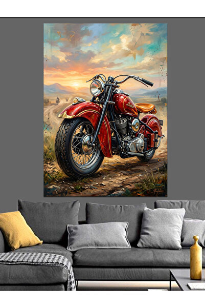 Artmeg Pânză decorativă cu motocicletă roșie care stă pe marginea drumului - ...
