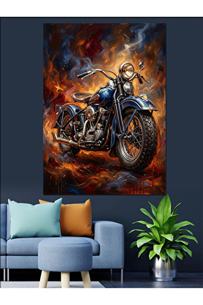 Artmeg Artă decorativă clasică cu motociclete în flăcări - Tablou din lemn MDF