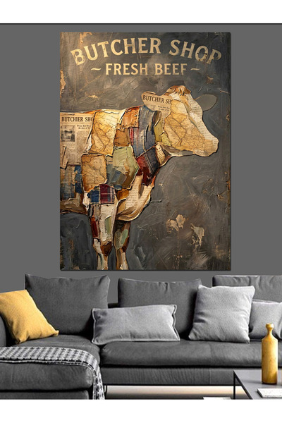 Artmeg Pânză decorativă cu model patchwork cu figuri de vaci - Tablou din lem...