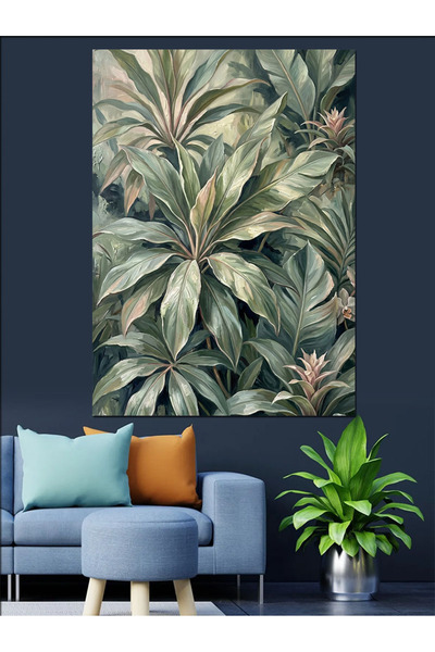 Artmeg Green Leaves Botanical Pattern Painting Decorative Canvas - Mdf Wood P...