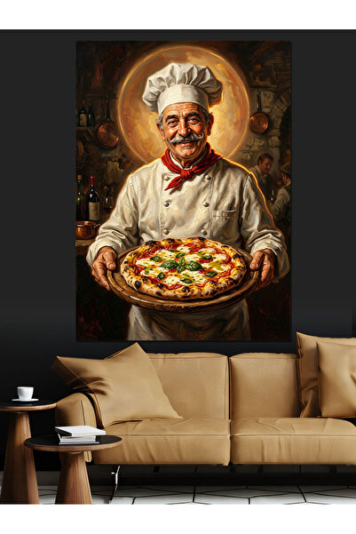 Artmeg Bucătar italian ținând o pizza în mână, tablou decorativ din pânză - M...