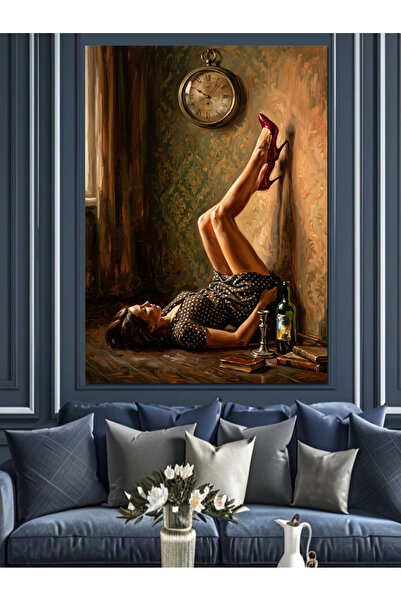 Artmeg Femeie cu picioare în aer pe perete - Tablou decorativ din pânză - Lem...
