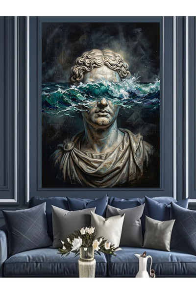 Artmeg Pânză decorativă cu valuri marine și sculptură - Tablou din lemn MDF