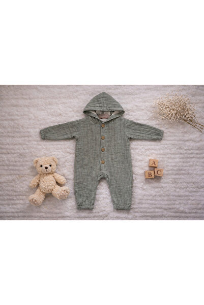ALSA BABY Kapüşonlu Müslin Bebek Tulum %100 Pamuk – Unisex Bebek Kombini