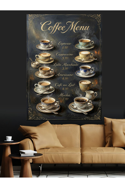 Artmeg Various Types of Coffee Menu Board Decorative Canvas - Mdf Wood Table