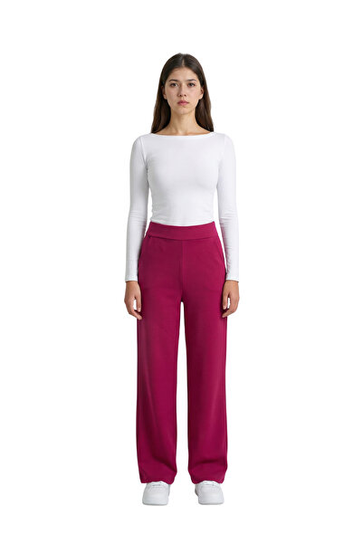 ModaAzen Burgundy High Waist Lycra Straight Cut Women's Palazzo Trousers with...