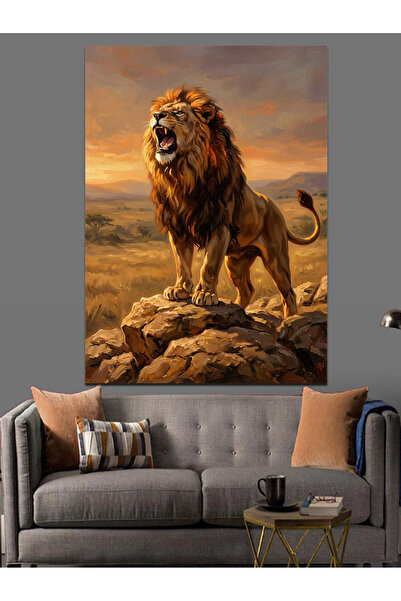 Artmeg The Lion King Roaring on the Cliffs Decorative Canvas - Mdf Wood Painting