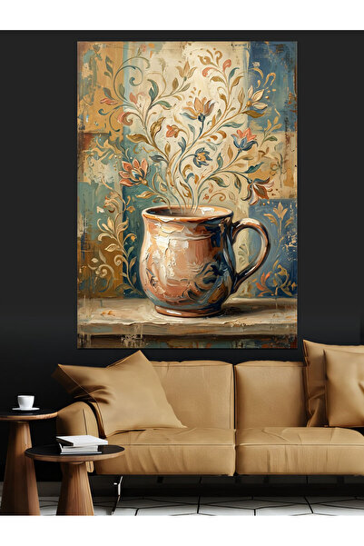 Artmeg Pânză decorativă cu cană antică în fața peretelui floral - Masă din le...