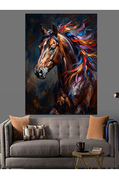 Artmeg Pânză decorativă cu portret abstract de cal colorat - Tablou din lemn MDF