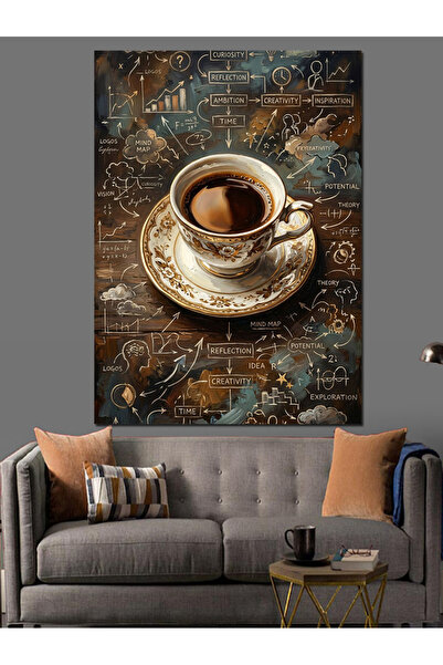 Artmeg A Cup of Coffee on a Map Decorative Canvas - Mdf Wood Painting