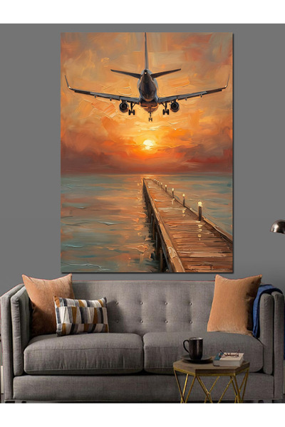 Artmeg Pânză decorativă cu avionul de pasageri zburând peste mare - Masă din ...