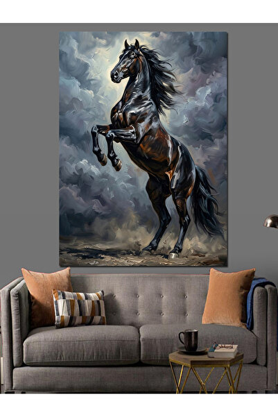 Artmeg The Strong Posture of the Galloping Black Horse Decorative Canvas - Md...