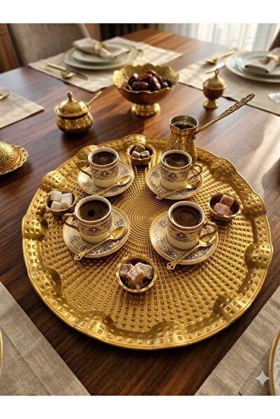 Lider MAGNESİA 28 CM RÖLYEFLİ PLASTİK GOLD YUVARLAK SUNUM TEPSİSİ