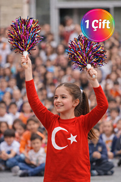 TOYFEST PonPon Φωτεινά Πολύχρωμα Πομπομ Μαζορέτας με Ράβδο, Ανθεκτικά και Ελα...