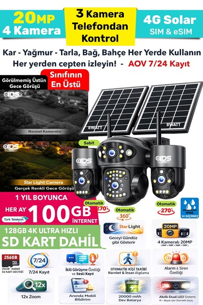 IDS 20MP 3 OTOMATİK 4 KAMERALI - 1 YIL HER AY 100GB İNTERNET + SD KART DAHİL ...