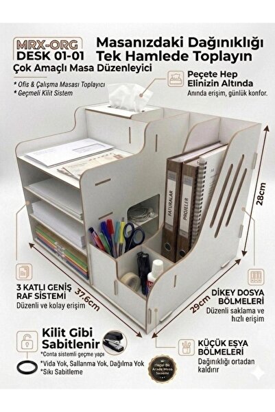 MRX -ORG DESK 01 Masaüstü Organizer | Peçetelikli Çok Amaçlı Masa Düzenleyici...