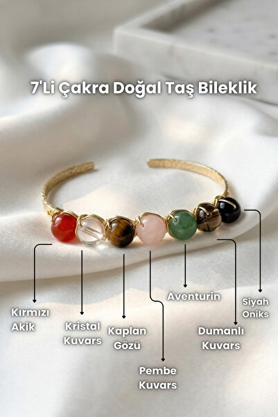 Elifsu Jewelry سوار من الأحجار الطبيعية للشاكرات مكون من 7 قطع، حجر سميك للشف...