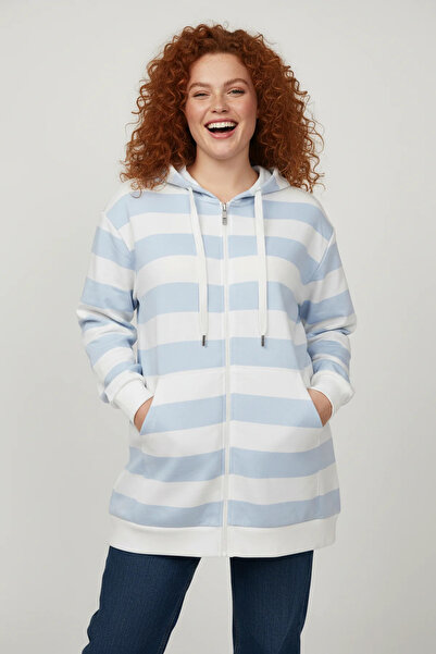 Shape Of You Φούτερ με κουκούλα και φερμουάρ σε μπλε και λευκές ρίγες