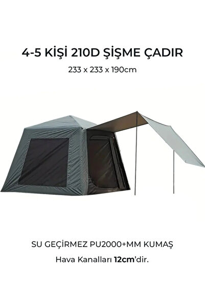 Forestia Güneşlikli Oxford Kumaş Şişme Çadır 4-5 Kişilik (233x233x190cm) - Şi...