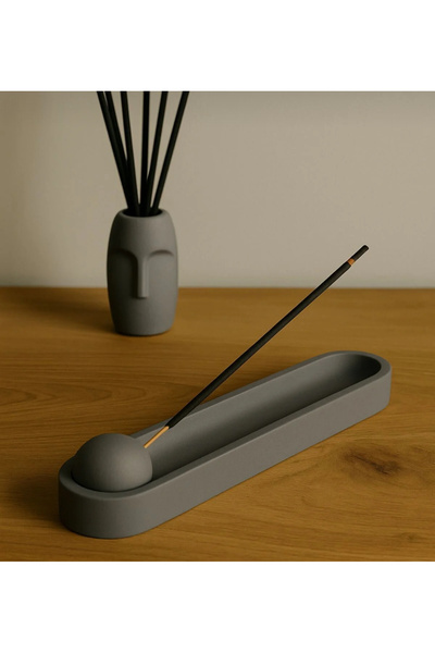 KUMSÉ ATELIER Modern Gri Tütsülük ve Difüzör Seti – El Yapımı Minimalist Tasa...