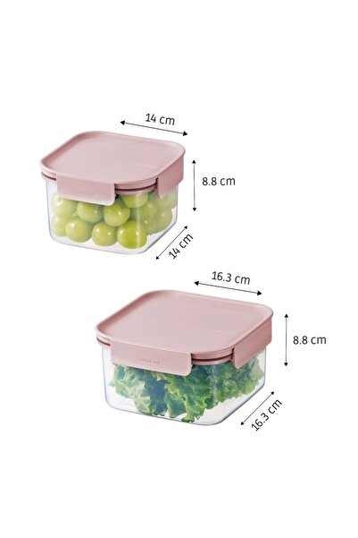 locknlock Classic Plus Square Food Container Set (1.25L+860ml) – Pink, Airtight & BPA-Free