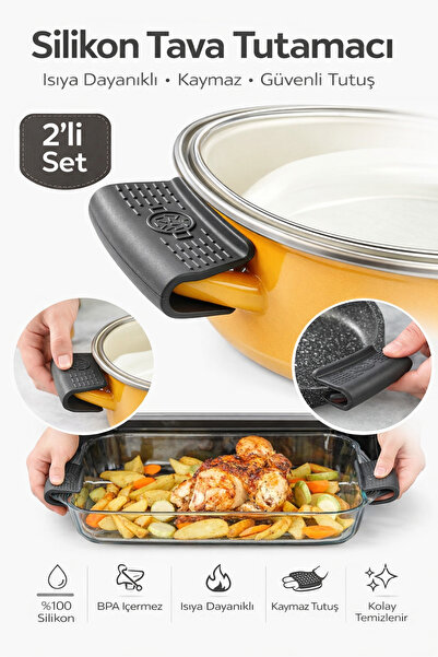 evolis kitchen 2 Adet Silikon Tencere Tava Tutacağı Yanmaz Yapışmaz Tutamaç Set