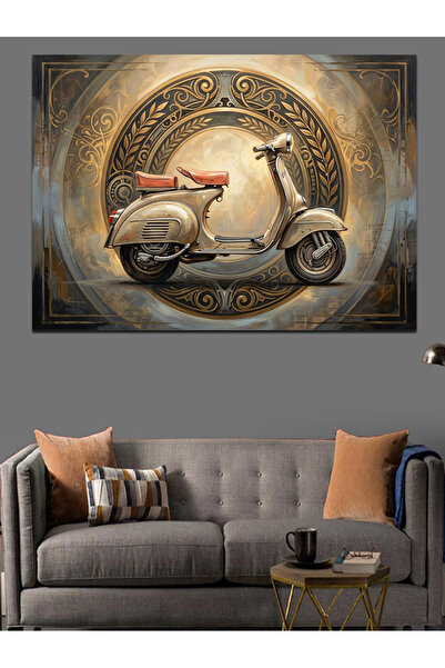 Artmeg Scooter italian clasic în cerc - Pânză decorativă - Masă din lemn MDF