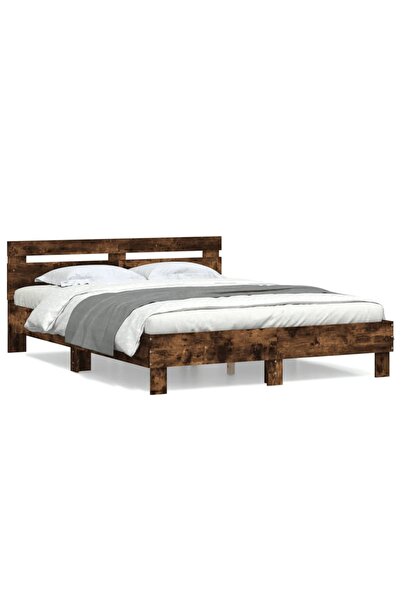 vidaxl Cadru de pat cu tăblie stejar fumuriu 140x200 cm lemn prelucrat