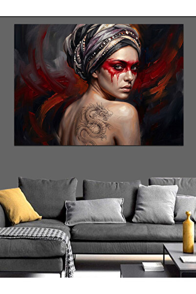 Artmeg Pânză decorativă cu figură feminină mistică pictată în stil de război ...
