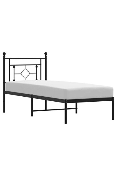 vidaxl Metal bed frame with headboard, black, 80x200 cm