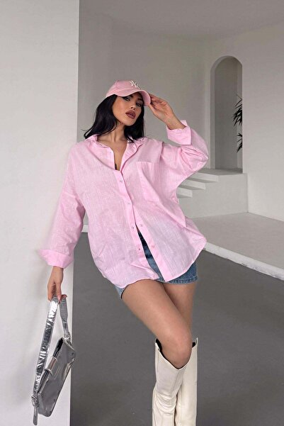 Modontik Kadın Pamuklu Keten Salaş Boyfriend Gömlek