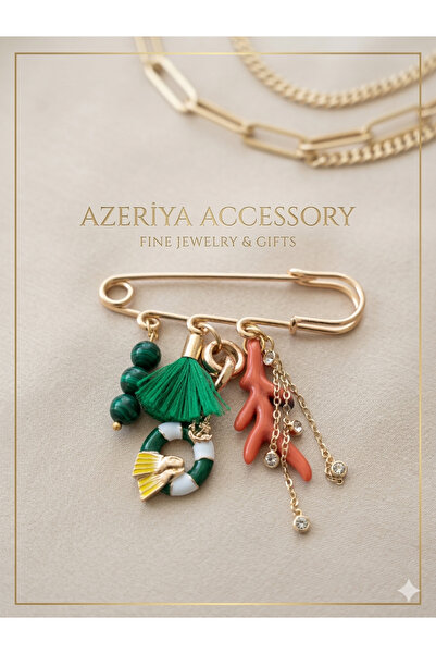 AZERİYA ACCESSORY AZERİYA DOĞAL TAŞ MALAHİT Taşlı İskoç İğnesi