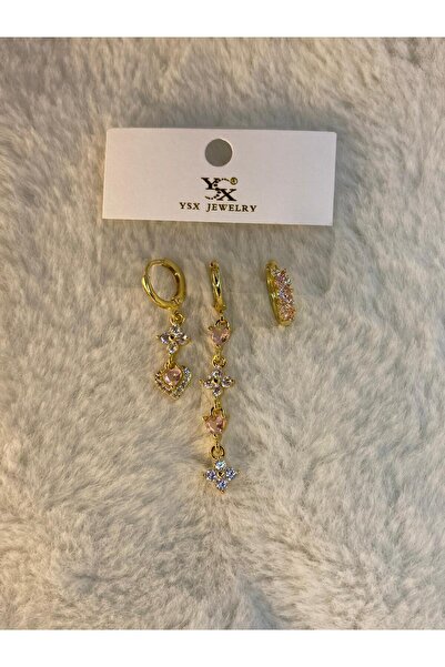 YSX JEWELRY ysx marka kalpli taşlı 3lü şık tasarım küpe alerji ve kararma yapmaz