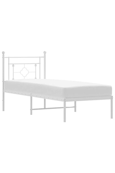 vidaxl Metal bed frame with headboard, white, 80x200 cm