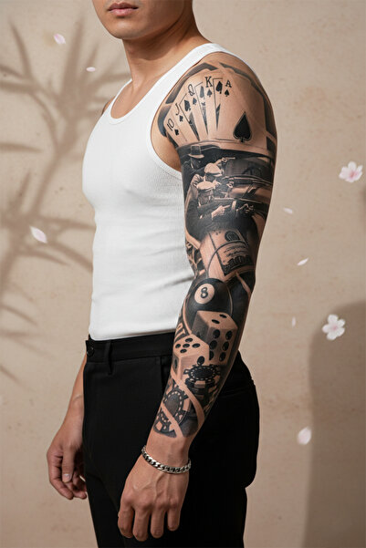 pivok Şans Simgeleri, Aksiyon ve Retro Figürlü Tam Kol Kaplama Tattoo - Yarı ...