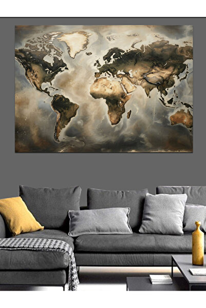 Artmeg Pânză decorativă cu aspect vintage a hărții lumii învechite - Tablou d...