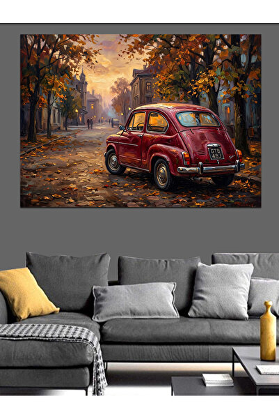 Artmeg Pânză decorativă cu mașină clasică roșie în strada de toamnă - Tablou ...
