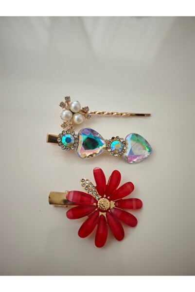 Nsk Textile Boutique Flower Figured Hair Clip with Clasp – Colorful Stones, S...